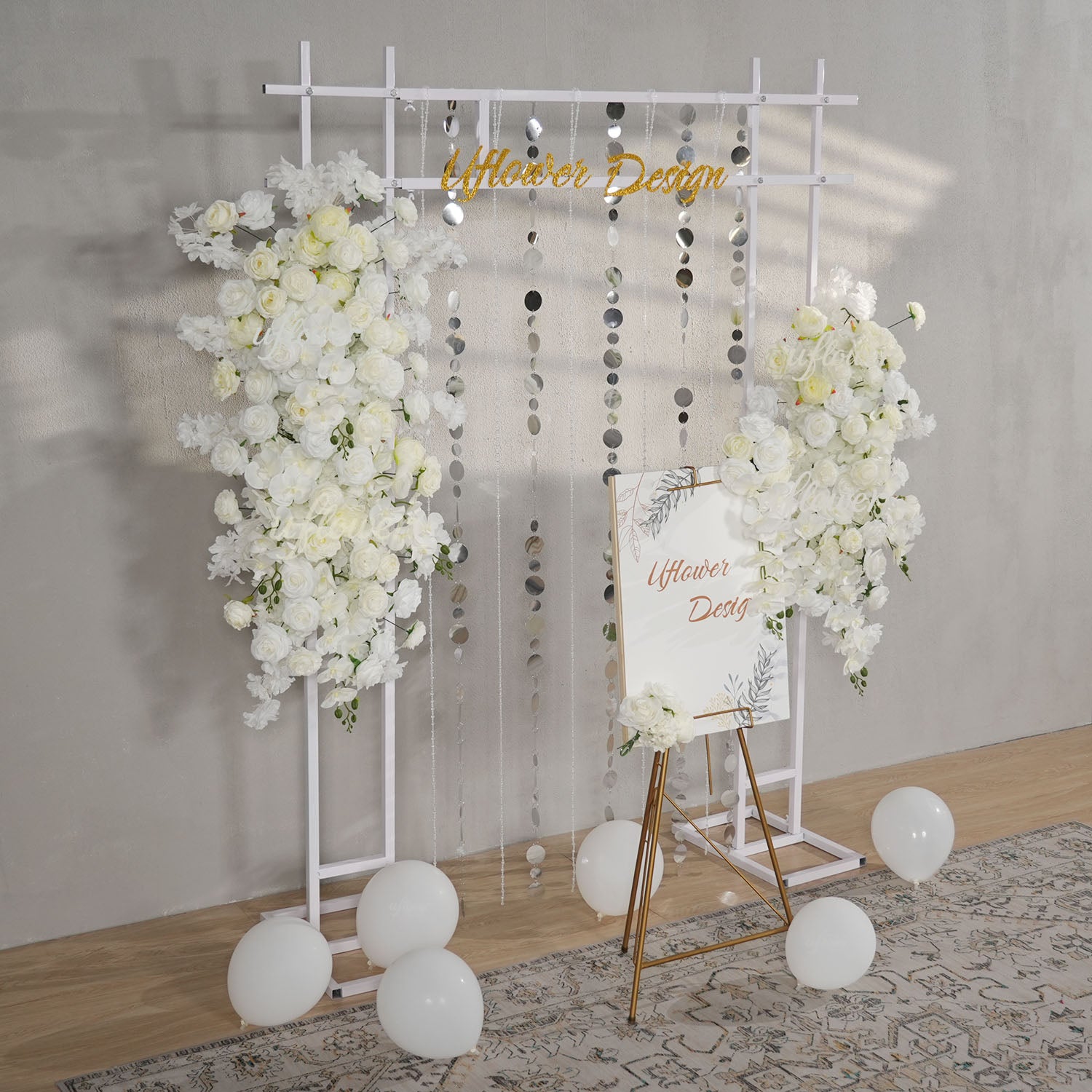 Uflower Artificial White Wedding KT Backdrop Flower Row Decor